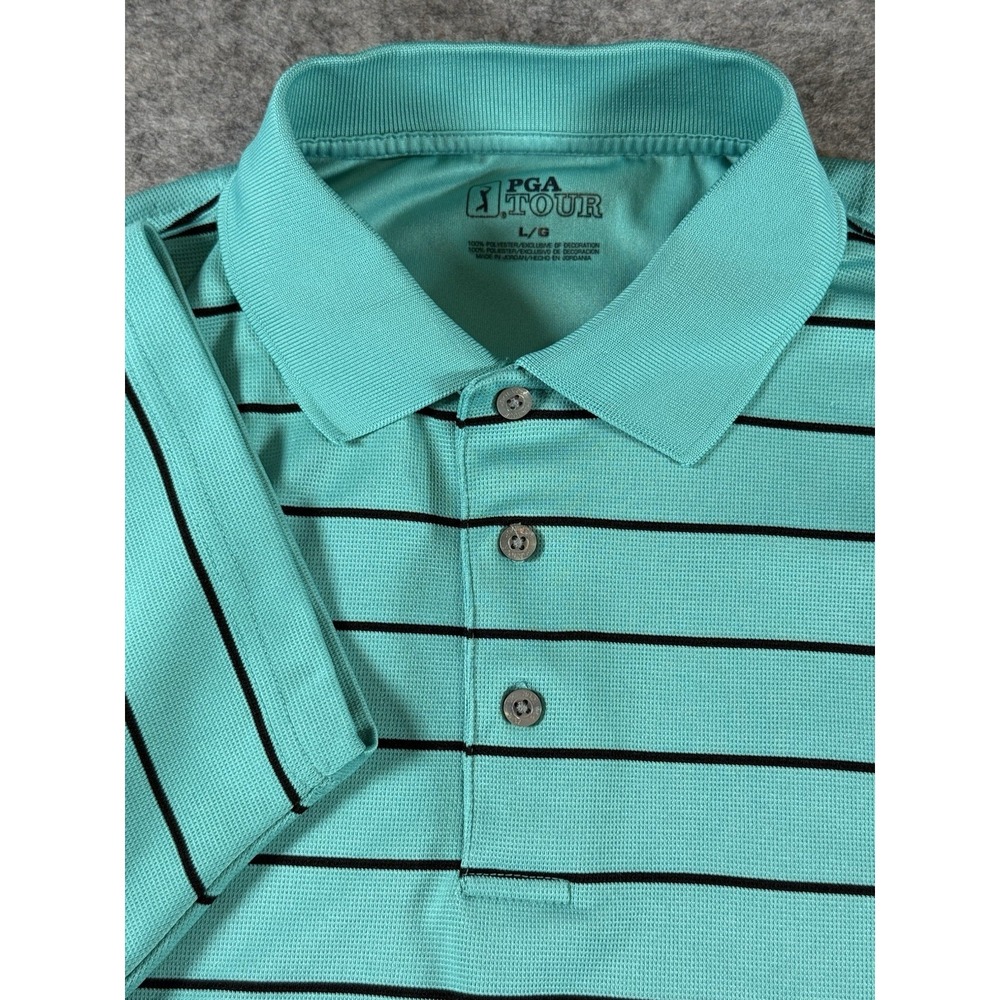 PGA TOUR‎ Mens Athletic Fit Short Sleeve Polo Shirt Large Green Black  Striped